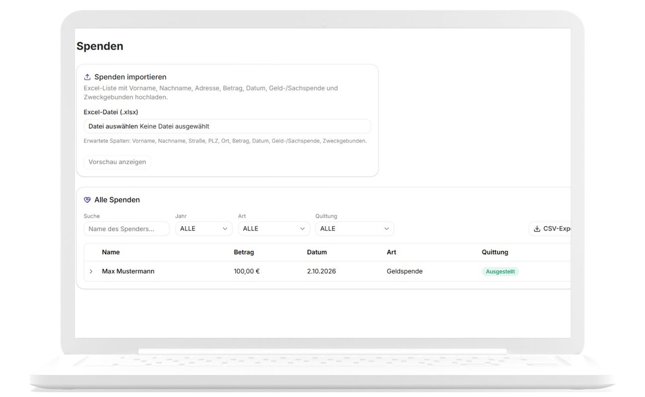 Spenden-Add-On: Import, Spendenliste und Quittungen